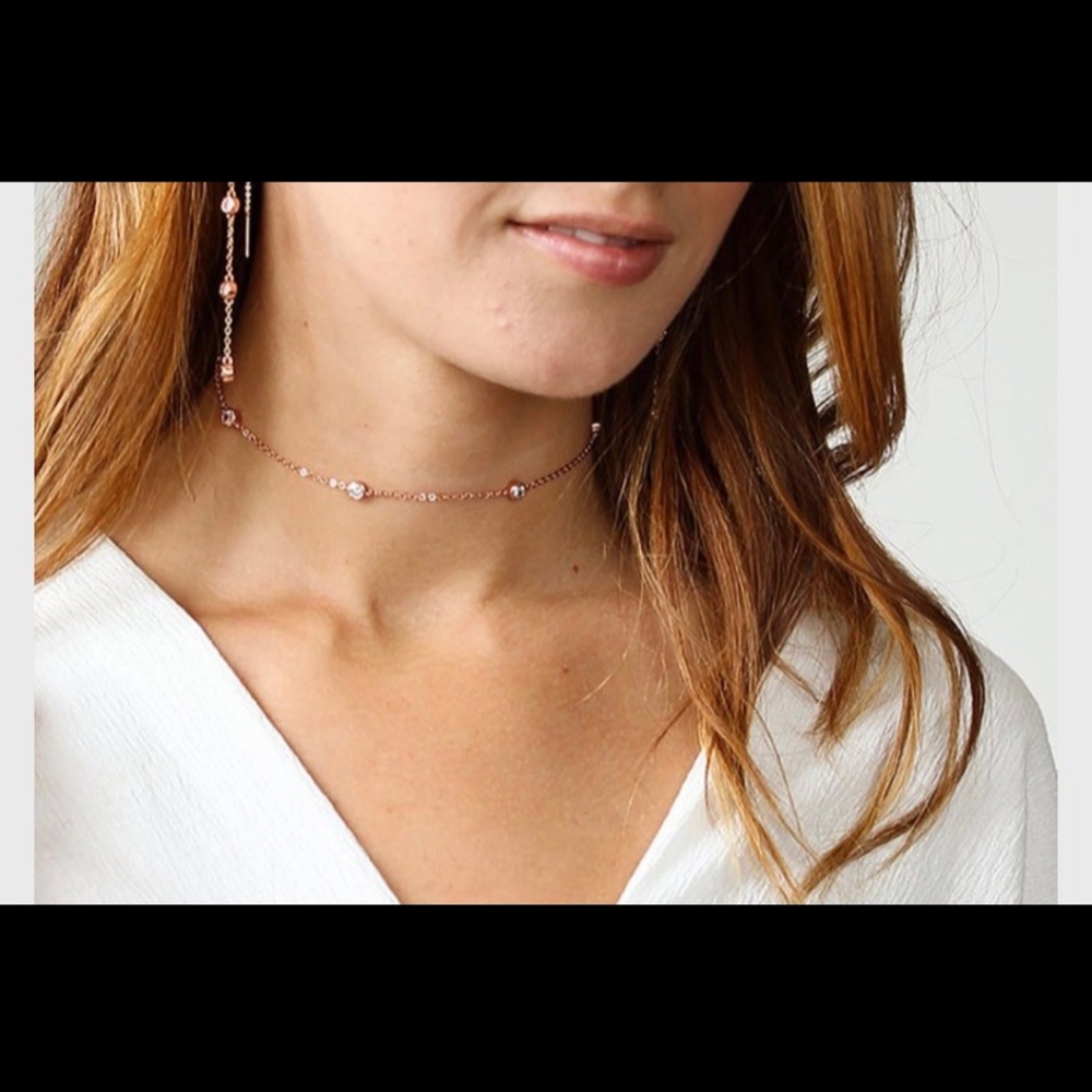 Rose Gold Necklace | Dainty Choker Necklace | Bezel Set Crystal